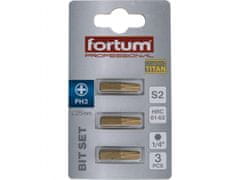 Fortum Hrot křížový phillips, sada 3ks, PH 3x25mm,titan. úprava, S2