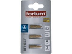 Fortum Hrot křížový phillips, sada 3ks, PH 1x25mm,titan. úprava, S2