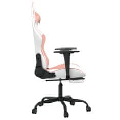 Vidaxl Otočná herní židle s podnožkou bílá a růžová umělá kůže