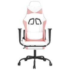Vidaxl Otočná herní židle s podnožkou bílá a růžová umělá kůže