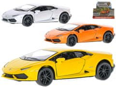 Kinsmart Auto Lamborghini Huracan LP610-4 13 cm 1:36 kov zpětný chod (oranžová, bílá, žlutá)