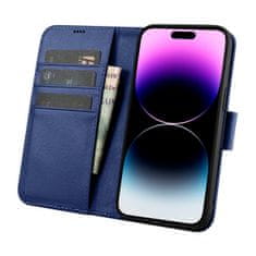 shumee Kožený flipový kryt 2v1 iPhone 14 Pro Anti-RFID Wallet Case Blue