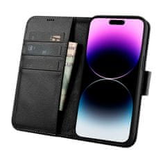 shumee Kožený flipový kryt 2v1 iPhone 14 Pro Anti-RFID Wallet Case Black