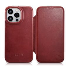 shumee Magnetické flipové pouzdro na iPhone 14 Pro MagSafe CE Oil Wax Premium Leather Burgundy