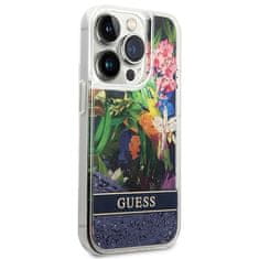 Guess GUHCP14XLFLSB hard silikonové pouzdro iPhone 14 PRO MAX 6.7" blue Flower Liquid Glitter