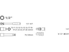 Extol Premium Hlavice nástrčné, sada 21ks, 1/2", CrV
