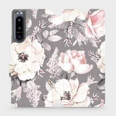 Mobiwear Flip pouzdro na mobil Sony Xperia 5 IV 5G - MX06S Květy na šedém pozadí