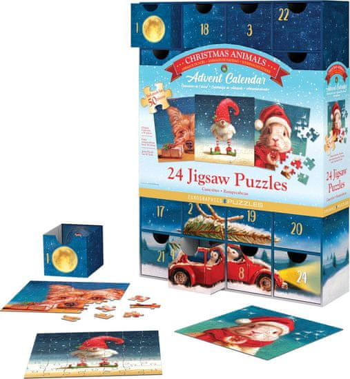 EuroGraphics EUROGRAPHICS Puzzle Adventní kalendář: Vánoční zvířátka 24x50 dílků