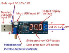 HADEX Napájecí modul, step-up měnič 3,5-12V na 1,2-24V včetně USB