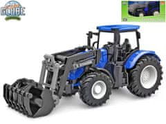 Kids Globe traktor modrý s předním nakladačem volný chod 27 cm