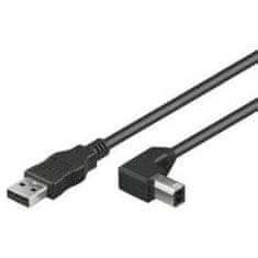 Kabel USB 2.0, A-B, 2m se zahnutým USB-B konektorem 90°