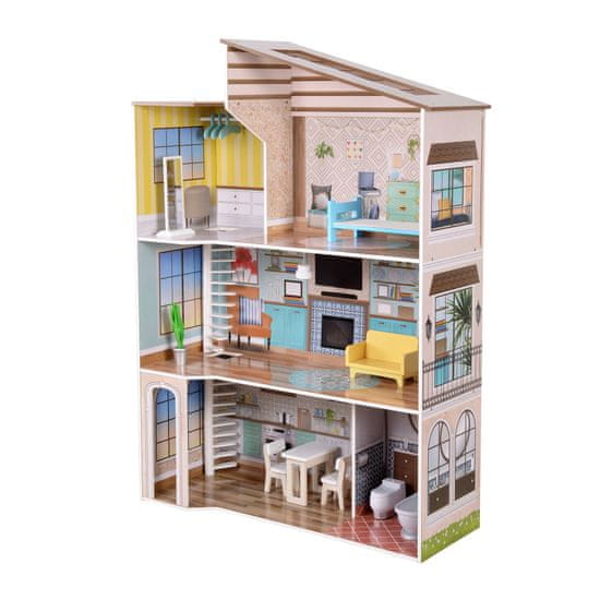 Teamson Olivia's Little World Velký Dreamland Mediterranean Současný Dětský Interaktivní Dřevěný Domeček Pro Panenky 3 Patra Se 17 Panenkami Nábytkové Doplňky Multi Td-13551B