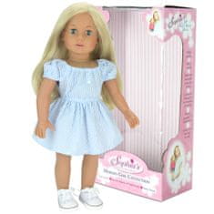 Teamson Sophia's - 18" panenka - Panenka blondýnka s modrobílými pruhovanými šaty, bílými plátěnými teniskami a spodním prádlem s potiskem - bílá/modrá