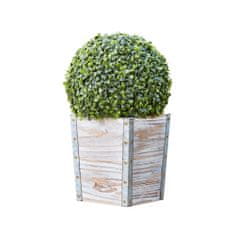 Teamson Home Vnitřní Venkovní Zahradní Solární Světelný Dekor, Předem Osvětlený Automatický Umělý Kulatý Keř Topiary S Rustikálním Dřevěným Květináčem