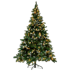 Beliani Zasněžený umělý vánoční stromek se světly 180 cm zelený PALOMAR