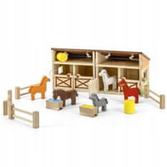 Viga Toys Dřevěná koňská stáj ve Walizu