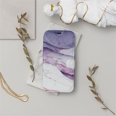 Mobiwear Flip pouzdro na mobil Samsung Galaxy S9 - VP31S Bílý a fialový mramor