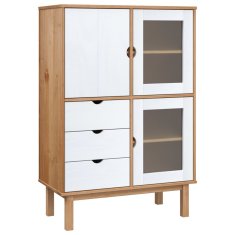 Greatstore Skříň highboard hnědá a bílá 85x43x125 cm masivní borové dřevo