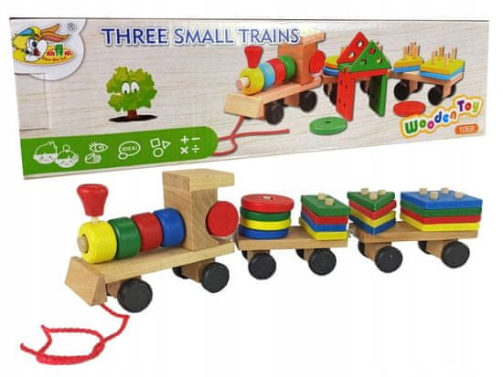 Lean-toys Dřevěná lokomotiva vlaku. 2 odnímatelné vozy