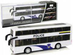 Lean-toys Bílý dvoupatrový policejní autobus s Stretch