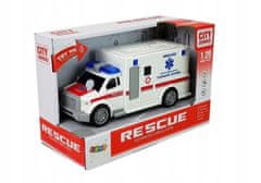 Lean-toys Ambulance s třecím pohonem Bílá baterie provozována 1: 2