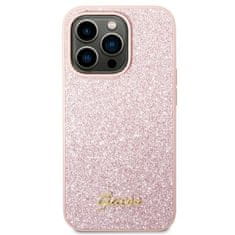 Guess GUHCP14XHGGSHP hard silikonové pouzdro iPhone 14 PRO MAX 6.7" pink Glitter Script