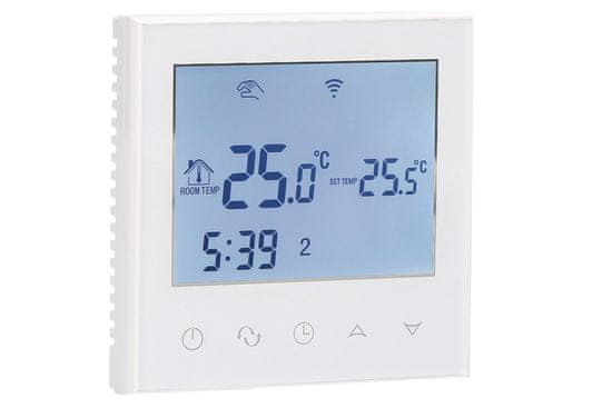 Aluzan Class E-16W WiFi, programovatelný pokojový termostat pro spínání elektrického vytápění do 16A, ovladatelný na dálku pomocí aplikace pro Android nebo iOS