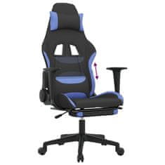 Greatstore Herní židle s podnožkou černá a modrá textil