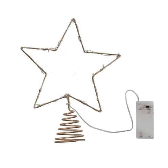 MojeParty Dekorace vánoční - Hvězda na stromeček zlatá se světýlky 25 x 20 cm