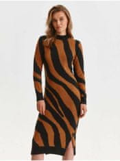 Top Secret Černo-hnědé dámské vzorované svetrové šaty s rozparky TOP SECRET XS