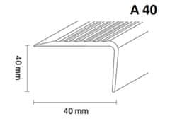 DOLLKEN DOPRODEJ: 2500x40x40 mm, přesah 2,5mm cm Schodová hrana luminiscenční TKNG tmavošedá 0146/0138 Lišta 2500x40x40 mm, přesah 2,5mm