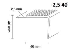 DOLLKEN DOPRODEJ: 2500x40x40 mm, přesah 2,5mm cm Schodová hrana luminiscenční TKNG tmavošedá 0146/0138 Lišta 2500x40x40 mm, přesah 2,5mm