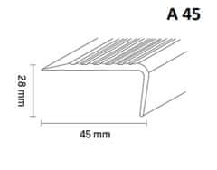 DOLLKEN DOPRODEJ: 2500x28x45 mm (A45) cm Schodová hrana luminiscenční TKNG tmavošedá 0146/0138 Lišta 2500x28x45 mm (A45)