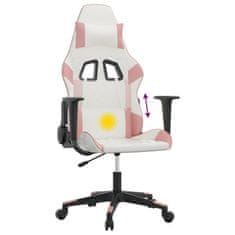 Greatstore Masážní herní židle bílá a růžová umělá kůže