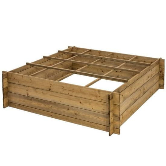 VERVELEY EKJU Zeleninový čtverec 16 přihrádek z borovice mořené na hnědo FSC - 350 l - 120 x 120 x 35 cm