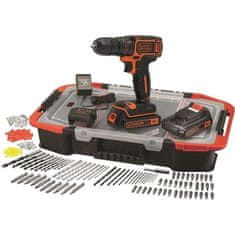 VERVELEY BLACK & DECKER 18 V lithiový vrtací šroubovák, 2 baterie, 160 krabic s příslušenstvím, BDCDC18BAST-QW