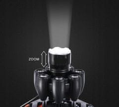 Čelovka CREE 1 x XM-L T6 + 7 x silný Q5 bílý + ZOOM + COB LED E-247