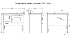 Prity sporák na tuhá paliva s výměníkem W12 1P41, pravá