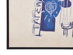Beliani Zarámovaný obraz na plátně retro styl 63 x 93 cm modrý/béžový TREPPIO