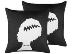 Beliani Sada 2 sametových polštářů motiv Frankensteinova nevěsta 45 x 45 cm černý/ bílý MANDEVILLA