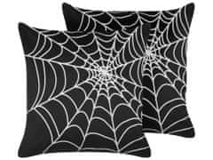 Beliani Sada 2 sametových polštářů motiv pavučina 45 x 45 cm černé/ bílé LYCORIS