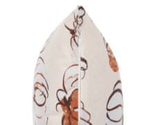 Beliani Sametový polštář motiv dýně 45 x 45 cm béžový CUCURBITA