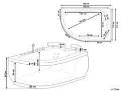 Beliani Vířivá rohová vana pravostranná s LED osvětlením a vodními tryskami PARADISO