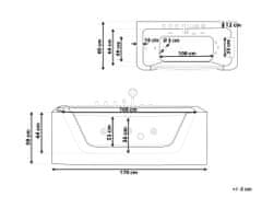 Beliani Rohová vana s masážními tryskami pravostranná 170 x 80 cm bílá PUQUIO