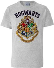 CurePink Pánské easy fit tričko Harry Potter: Hogwarts (S) šedé bavlna