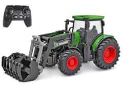 Kids Globe R/C traktor zelený 27 cm s předním nakladačem na baterie se světlem 2,4GHz v krabičce