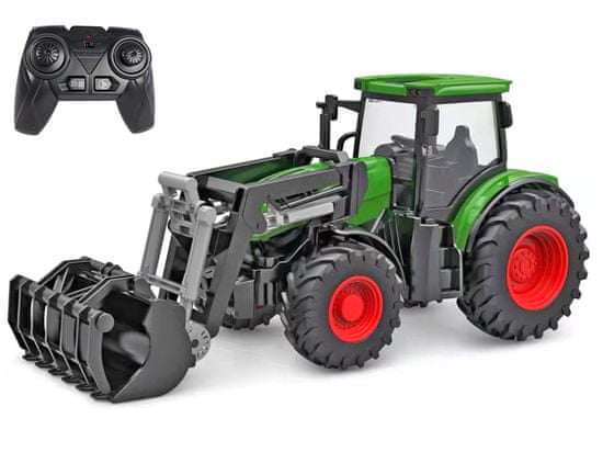 Kids Globe R/C traktor zelený 27 cm s předním nakladačem na baterie se světlem 2,4GHz v krabičce
