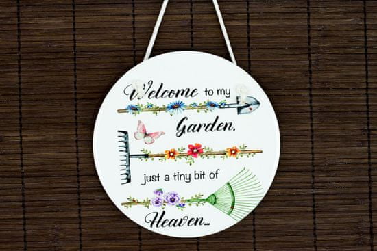 Autronic Dekorace z keramiky a korku - nápis "Welcome to my garden", bílá. KH-4042, sada 6 ks