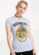 CurePink Dámské tričko Harry Potter: Hogwarts Logo (XS) šedé bavlna