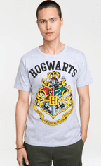 CurePink Pánské easy fit tričko Harry Potter: Hogwarts (S) šedé bavlna